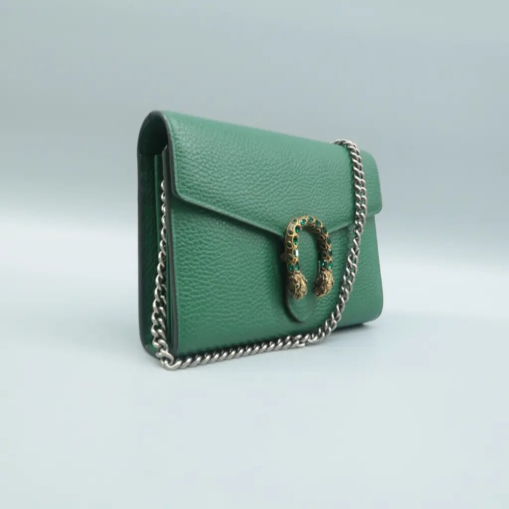 100% Authentic GUCCI Dionysus Green Leather Shoulder Bag - Picture 3 of 12